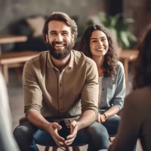 Participantes en un taller de constelaciones familiares y terapia grupal en Madrid